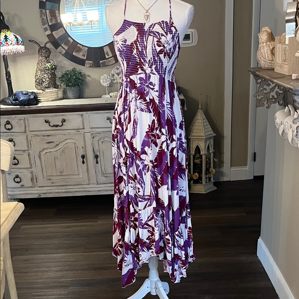 Free People Intimately White and Purple Floral Halter Maxi Dress